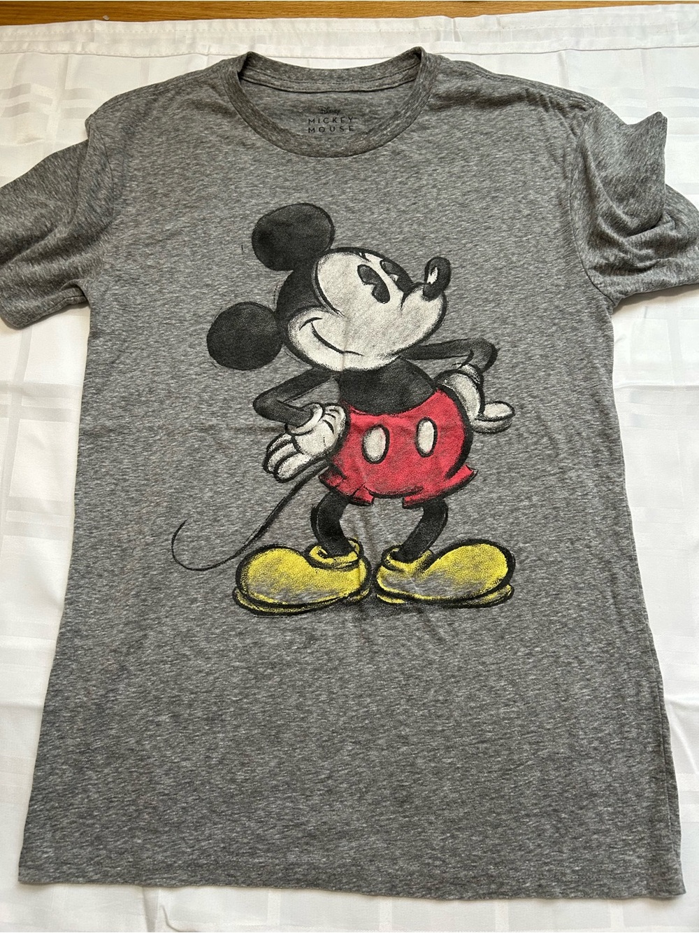Disney Gray Tee with Mickey Graphic and Red & Yellow Accents